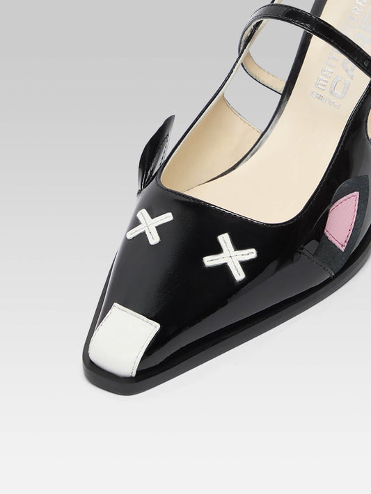 Souris - Escarpins slingback cuir verni noir - Image numéro 2