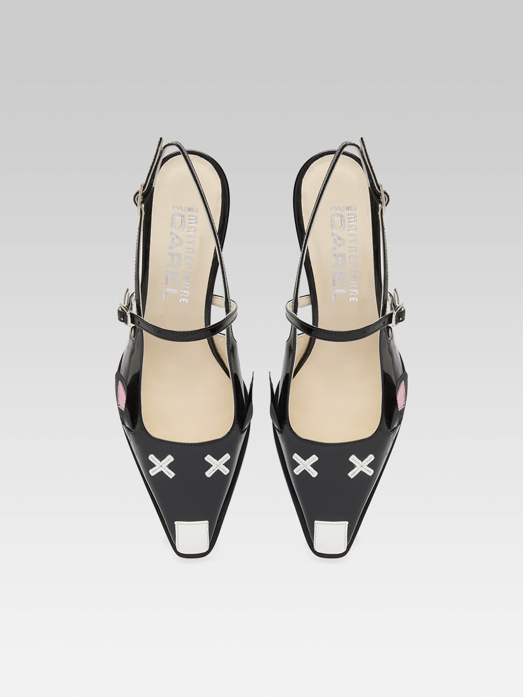Souris - Escarpins slingback cuir verni noir - Image numéro 4