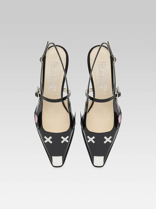 Souris - Escarpins slingback cuir verni noir - Image numéro 4