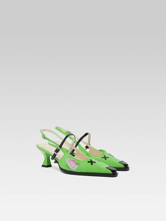 Souris - Green patent leather slingback pumps - Image number 5