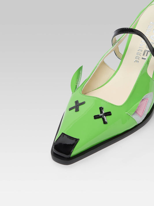Souris - Green patent leather slingback pumps - Image number 2
