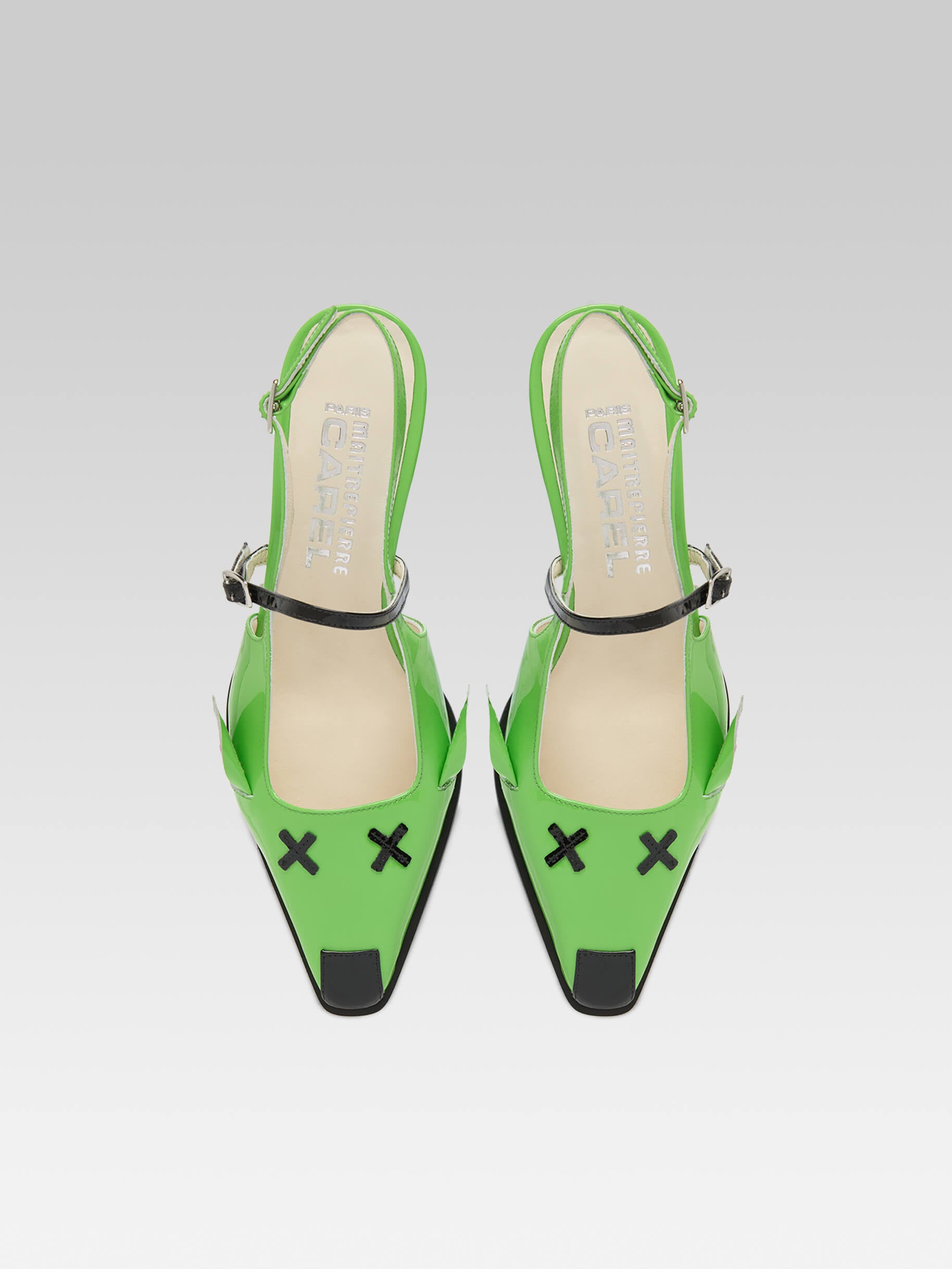 Souris - Green patent leather slingback pumps - Image number 3