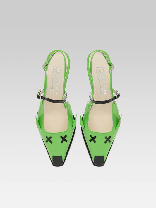 Souris - Green patent leather slingback pumps - Image number 4