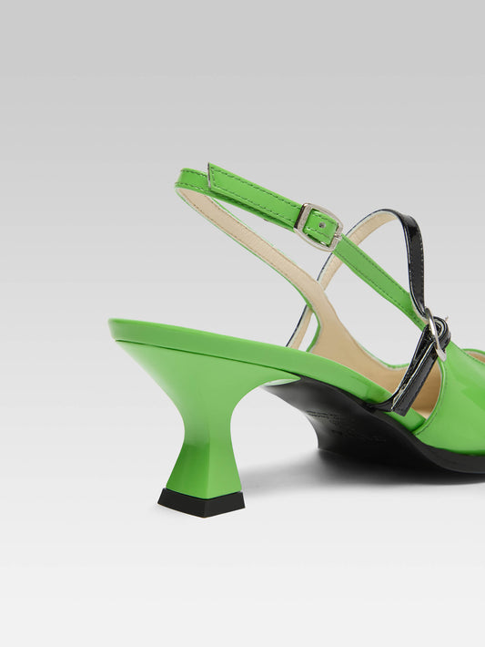 Souris - Green patent leather slingback pumps - Image number 6