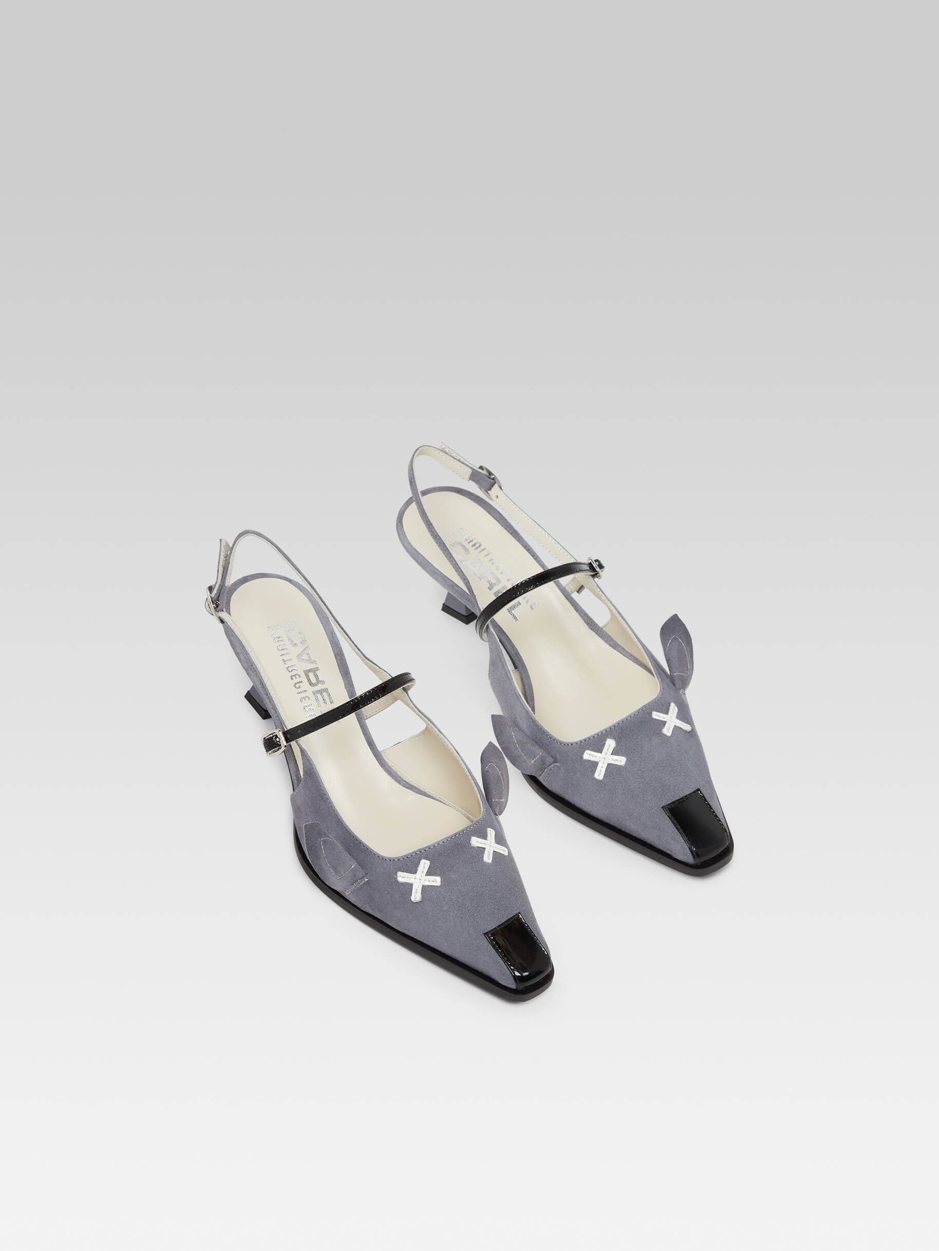 Souris - Grey suede leather slingback pumps - Image number 2