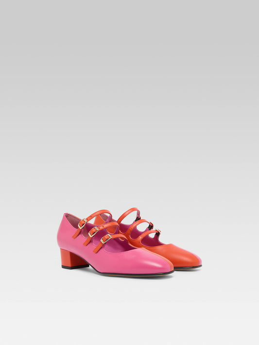 Kina Half - Escarpins babies bicolore cuir upcyclé rose et orange - Image numéro 5
