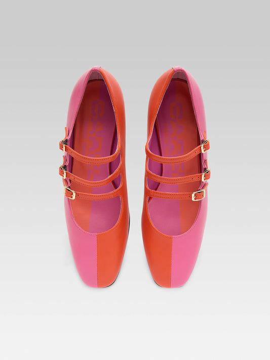Kina Half - Escarpins babies bicolore cuir upcyclé rose et orange - Image numéro 2