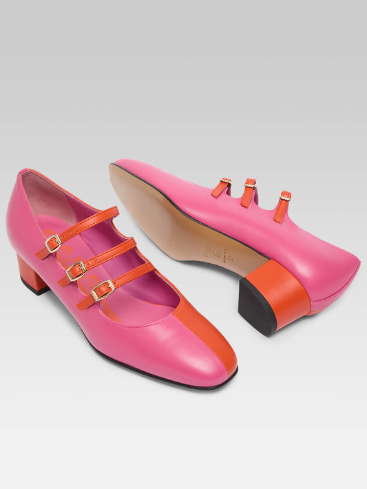 Kina Half - Escarpins babies bicolore cuir upcyclé rose et orange - Image numéro 3