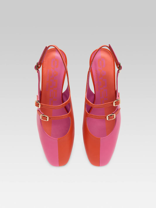 Peche Half - Babies slingback bicolore cuir rose et orange - Image numéro 2