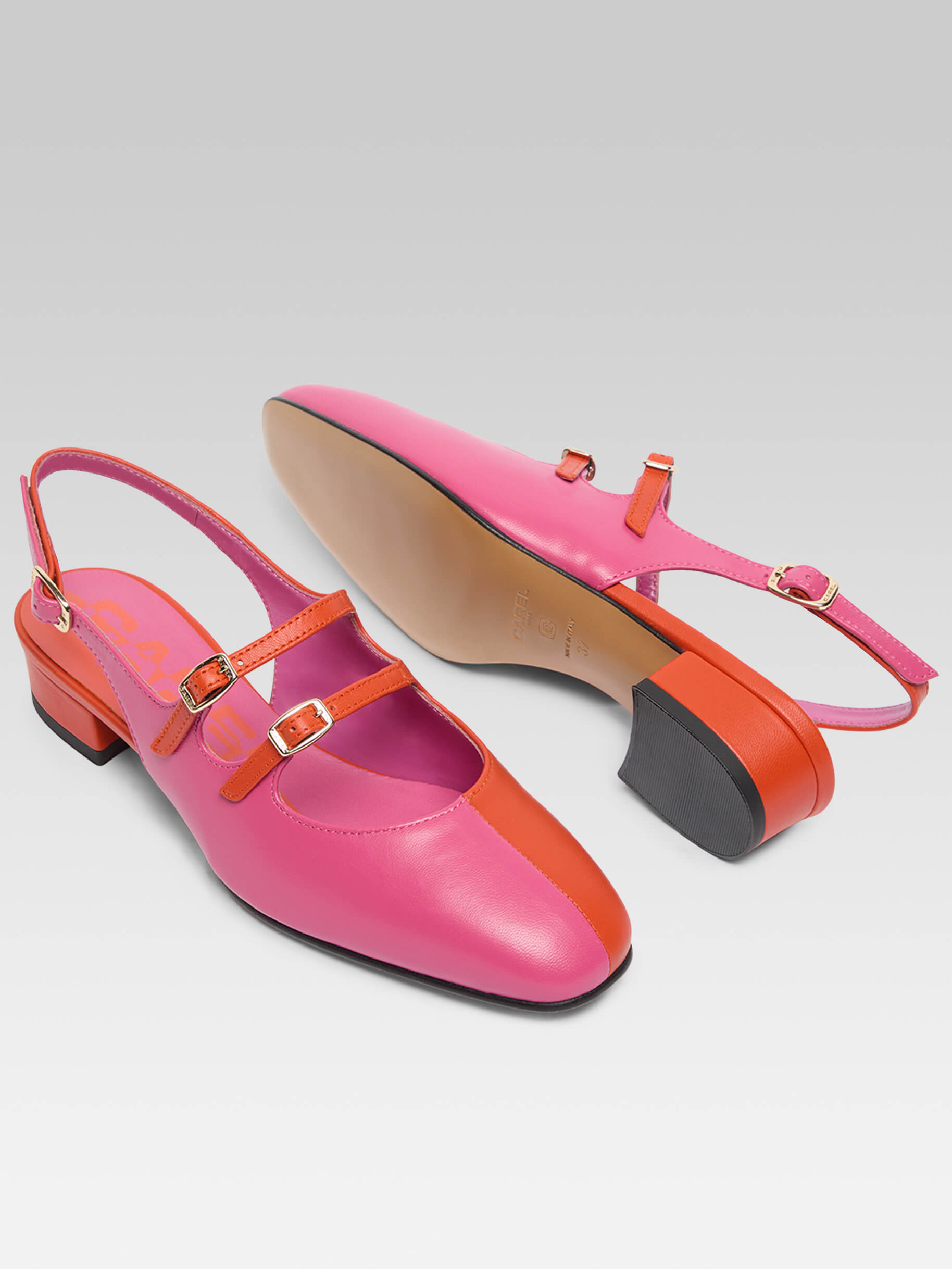 Peche Half - Two-tone pink and orange leather slingback Mary Janes - Image number 3