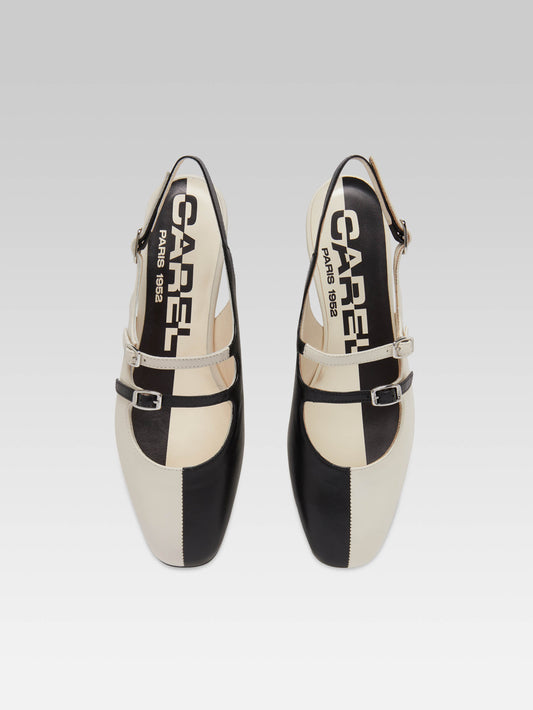 Peche Half - Babies slingback bicolore cuir noir et ivoire - Image numéro 2