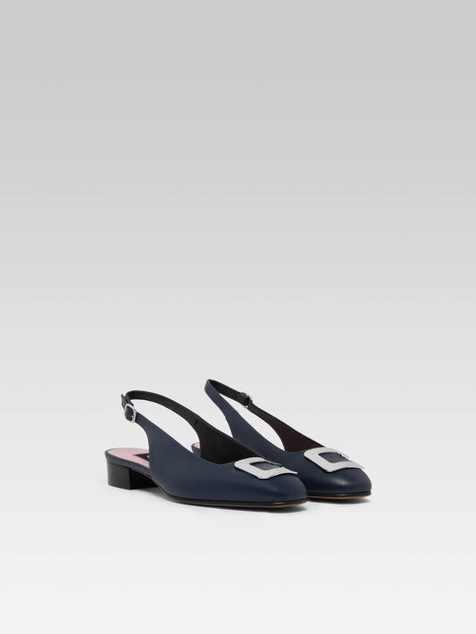 Coquelicot - Navy blue leather slingback with C jewel - Image number 5