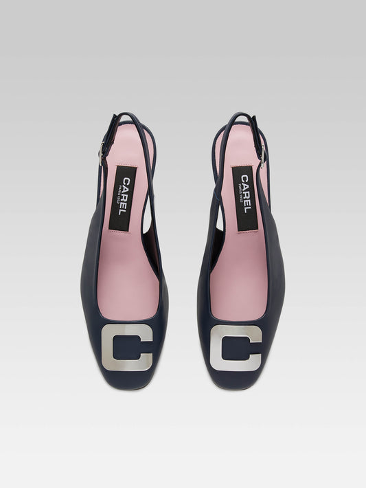 Coquelicot - Slingback cuir bleu marine bijou C - Image numéro 3