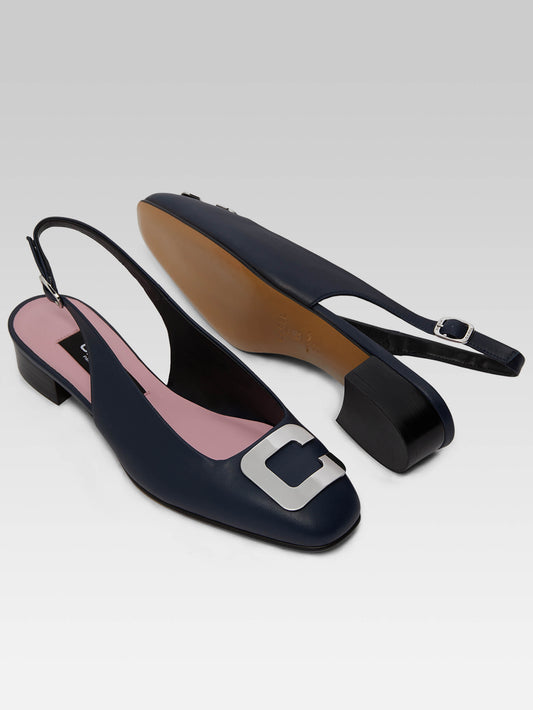 Coquelicot - Slingback cuir bleu marine bijou C - Image numéro 5