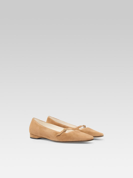 Emilie - Hazelnut suede leather strappy ballet flats - Image number 4