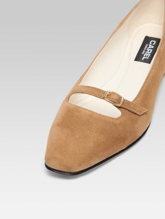 Emilie - Hazelnut suede leather strappy ballet flats - Image number 2