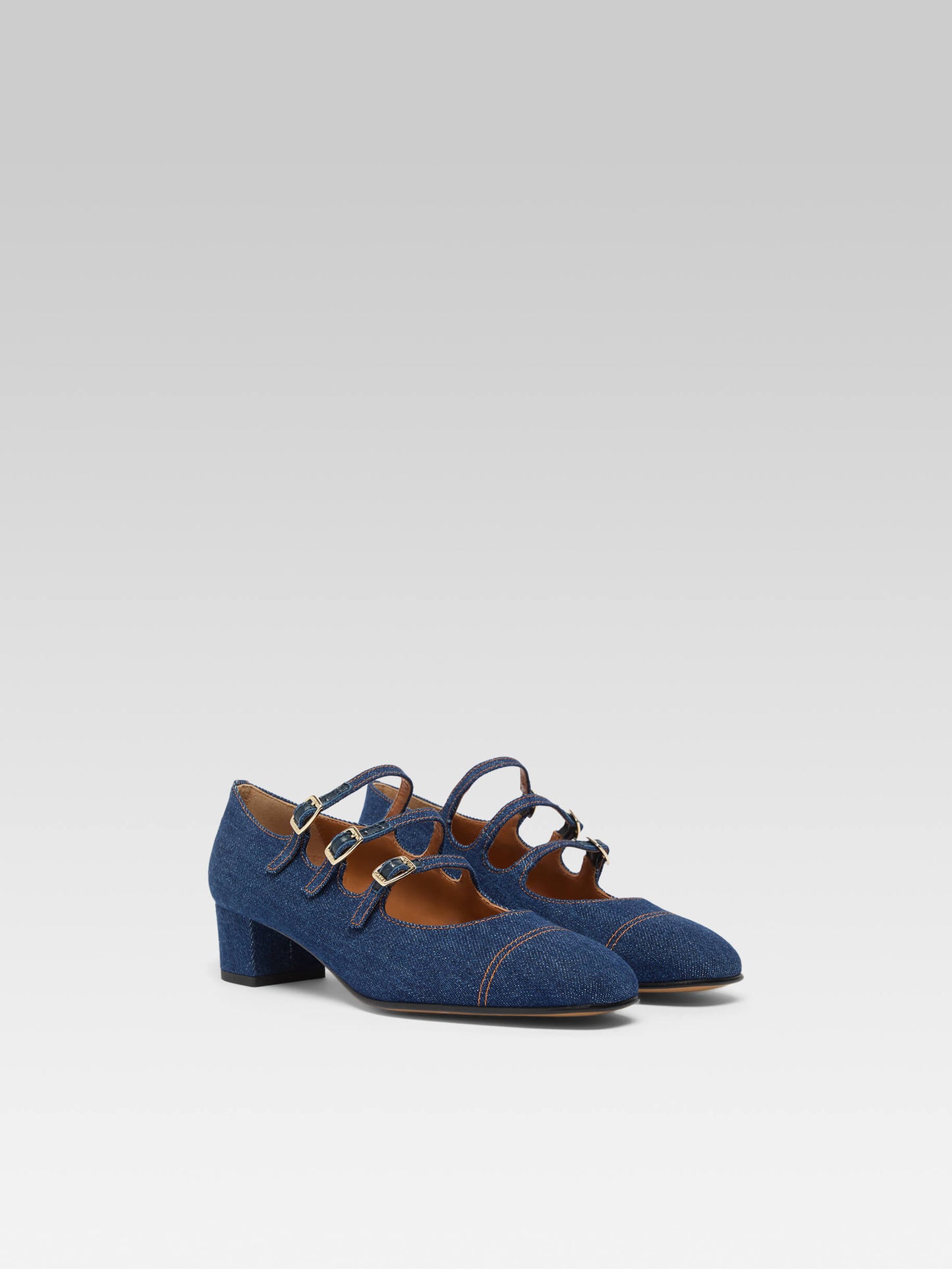Kina - Escarpins babies tissu jean brut