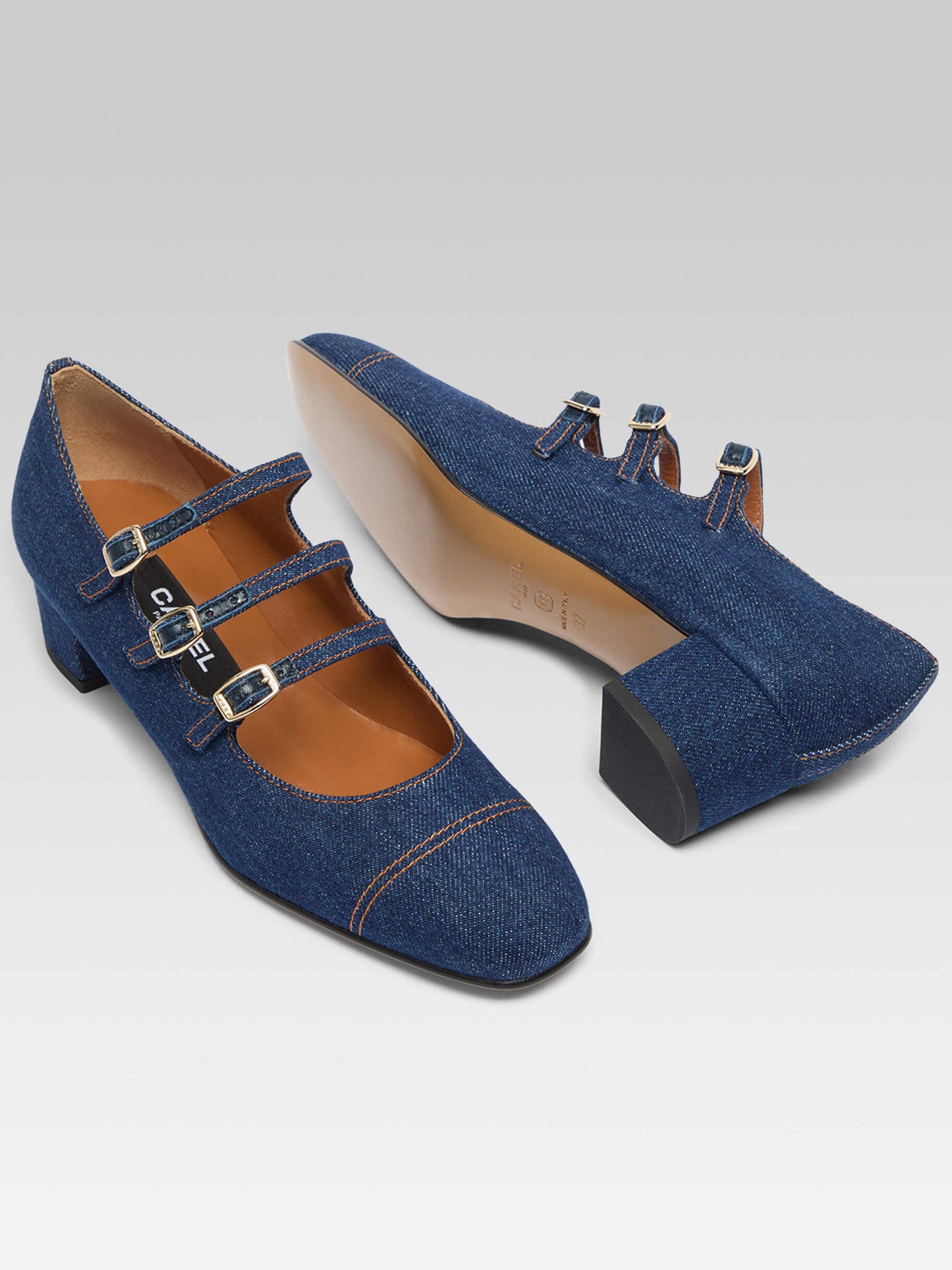 Kina - Escarpins babies tissu jean brut