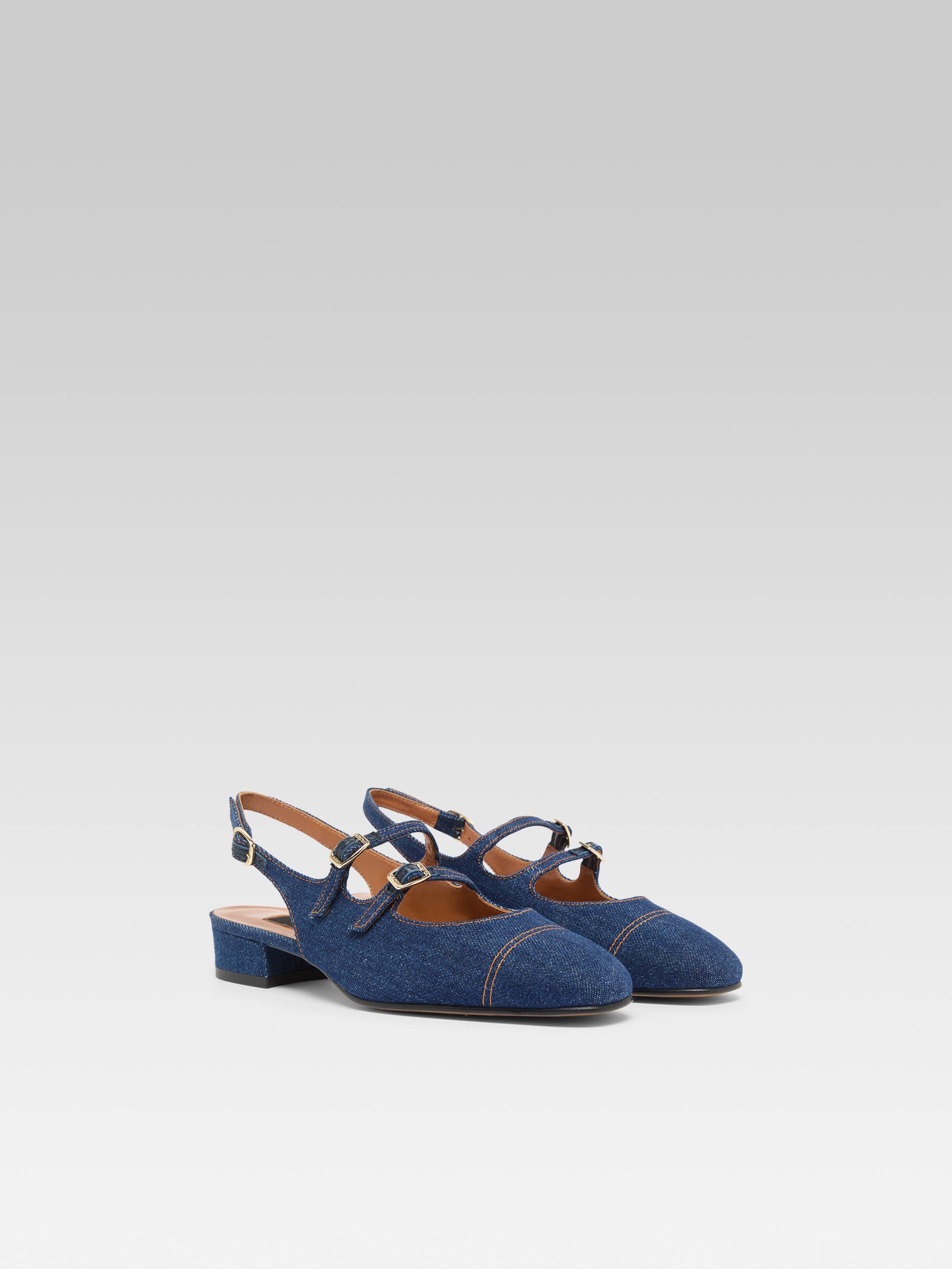 Peche - Raw denim fabric slingback Mary Janes - Image number 4