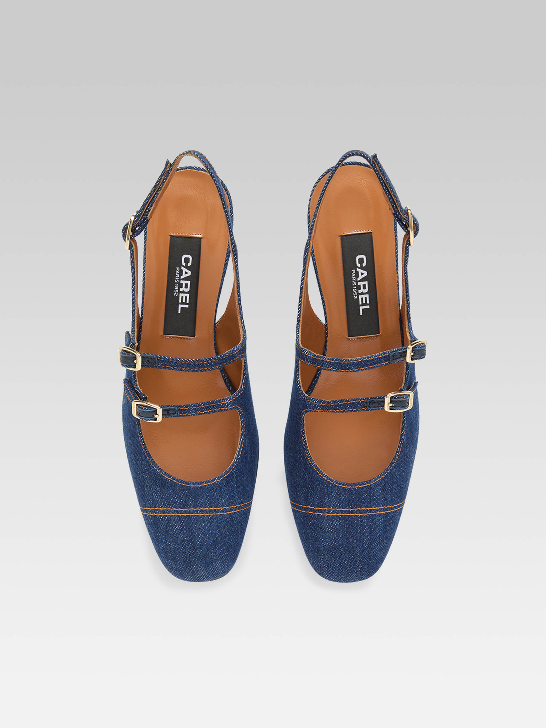 Peche - Raw denim fabric slingback Mary Janes - Image number 3