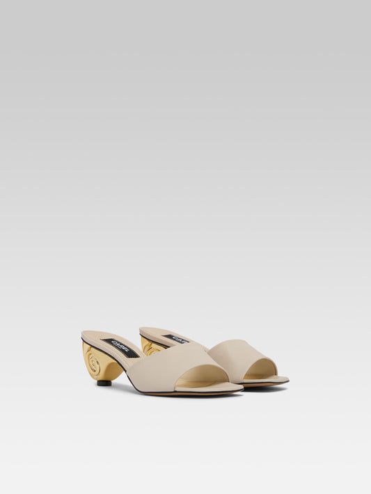 Naiade - Ivory leather mules with shell heel - Image number 5