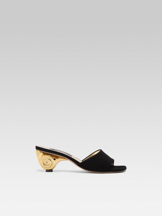 carel Naiade - Mules cuir velours noir talon coquillage