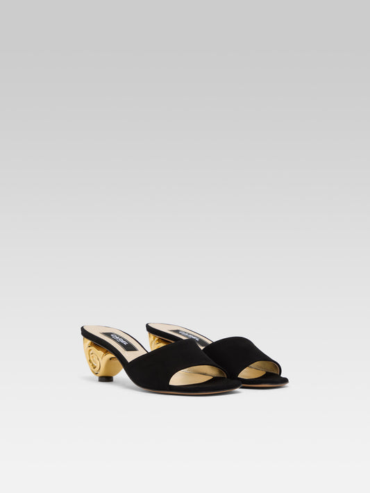 Naiade - Black suede leather mules with shell heel - Image number 6