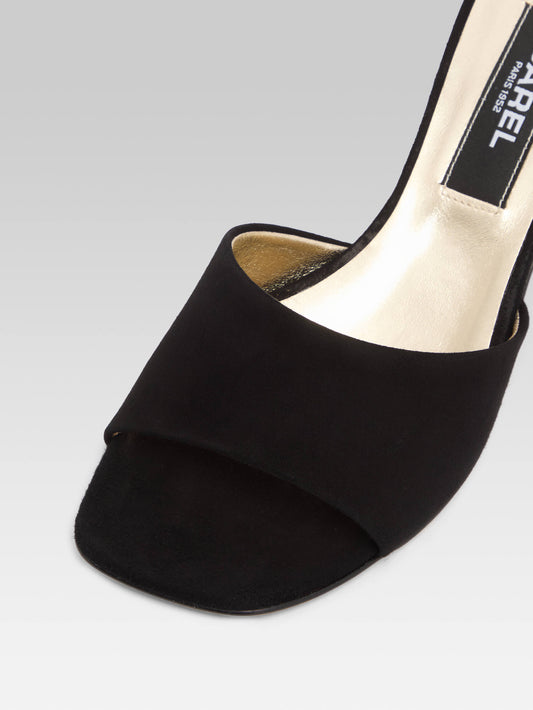 Naiade - Black suede leather mules with shell heel - Image number 4
