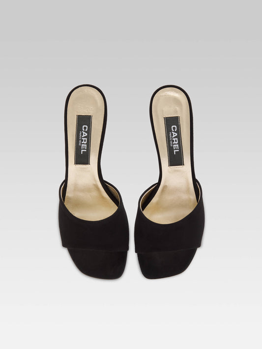 Naiade - Black suede leather mules with shell heel - Image number 5