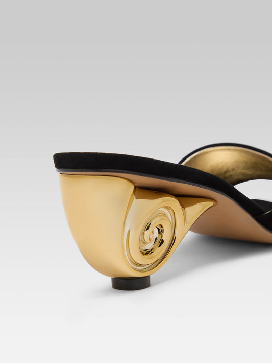 Naiade - Black suede leather mules with shell heel - Image number 2