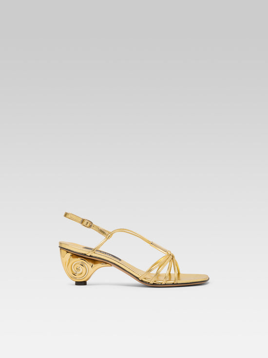 carel Sirene - Sandales cuir laminé or talon coquillage