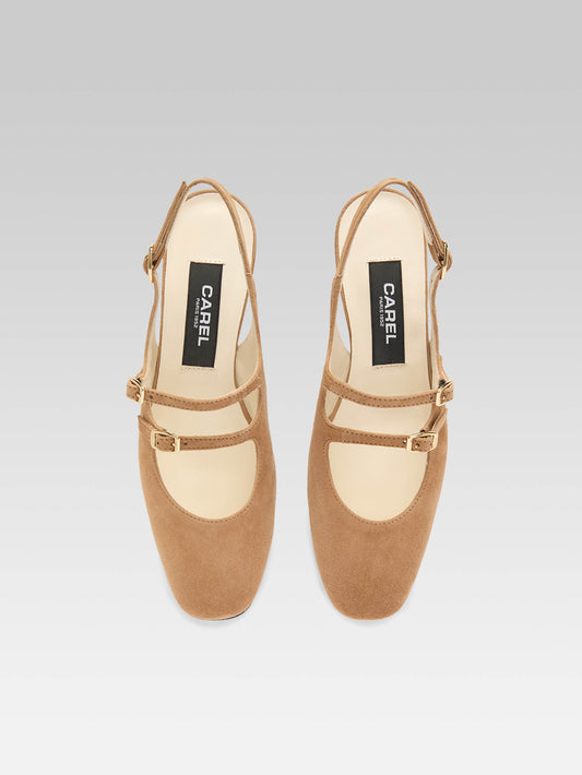 Peche - Hazelnut suede leather slingback Mary Janes - Image number 3
