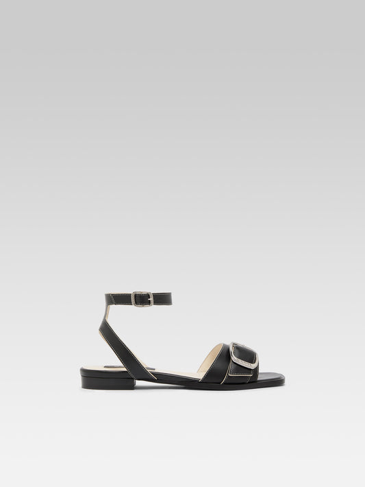 Francoise - Black leather flat sandals - Image number 1