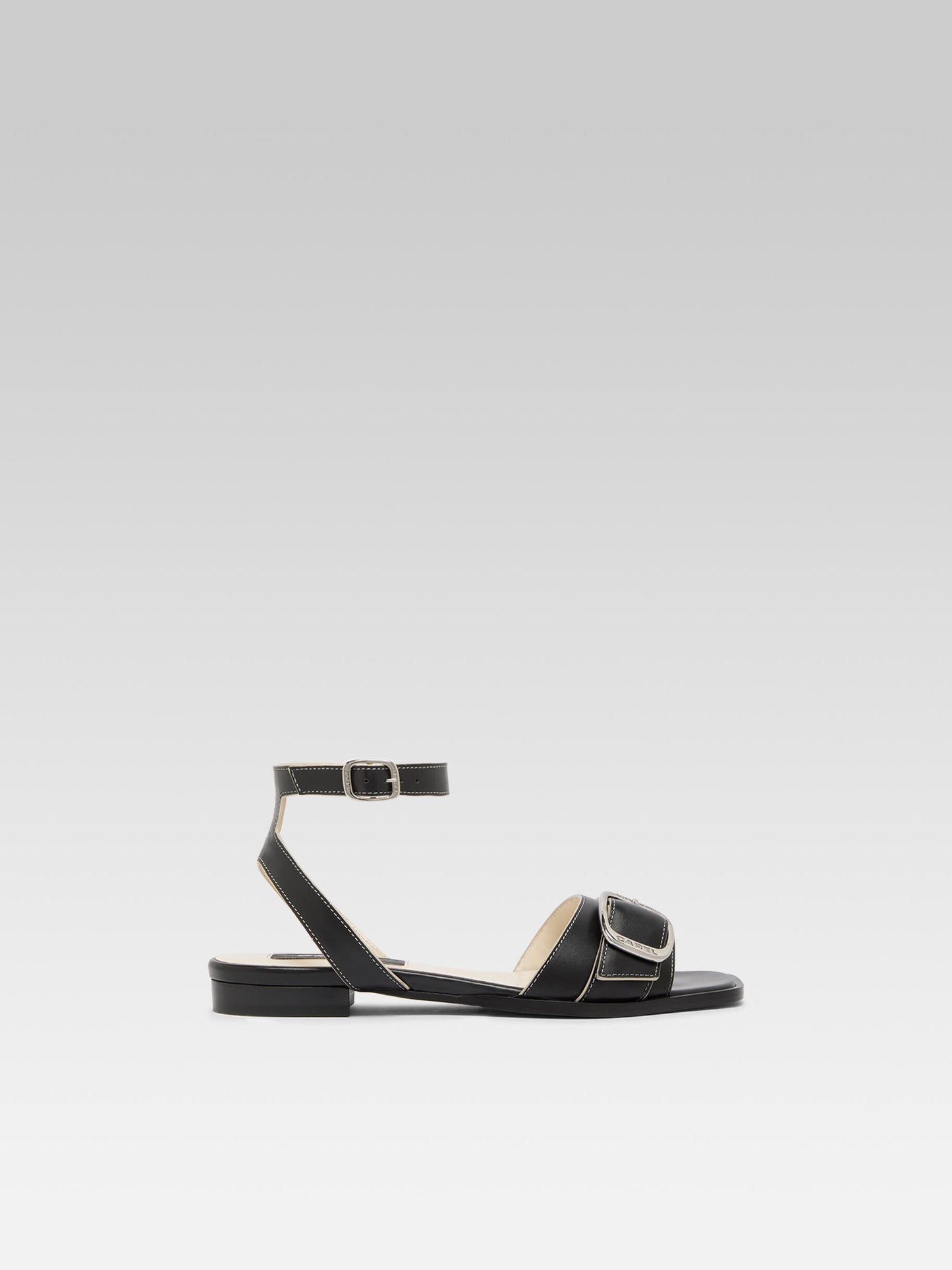 Francoise - Sandales plates cuir noir