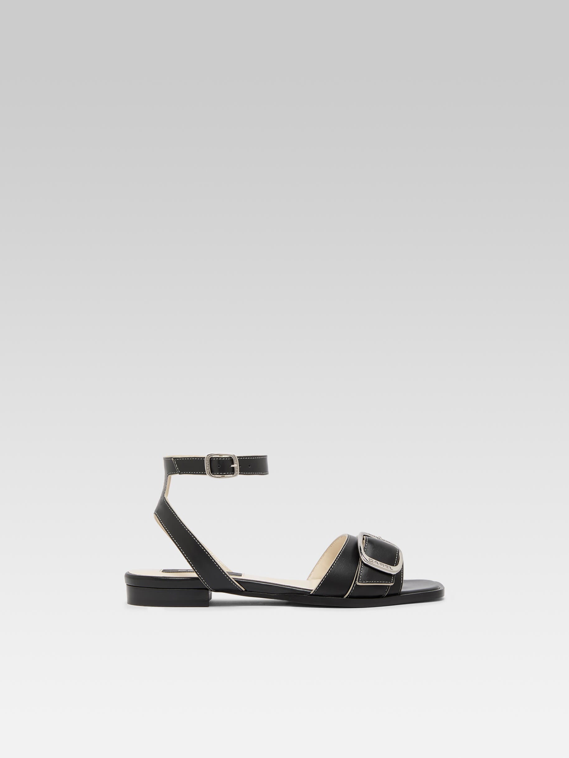 Francoise - Black leather flat sandals