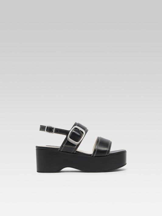 Francine - Black leather platform sandals - Image number 1
