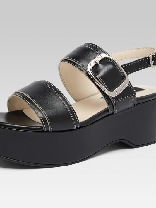 Francine - Black leather platform sandals - Image number 2