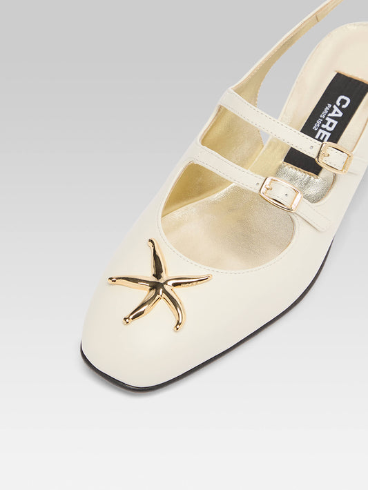 Peche Star - Ivory upcycled leather slingback Mary Jane with shell jewel - Image number 2