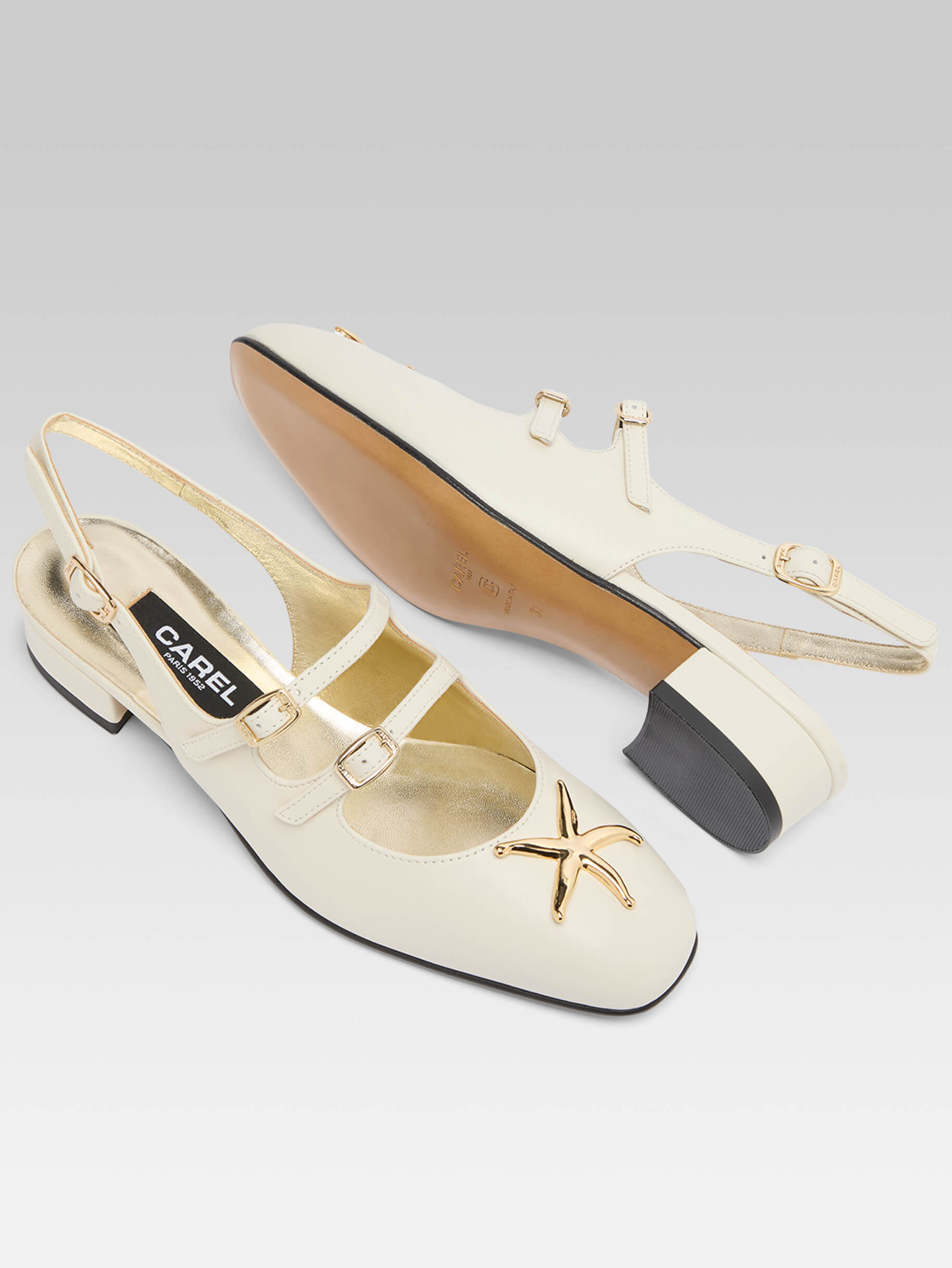 Peche Star - Babies slingback cuir ivoire upcyclé bijou coquillage - Image numéro 6
