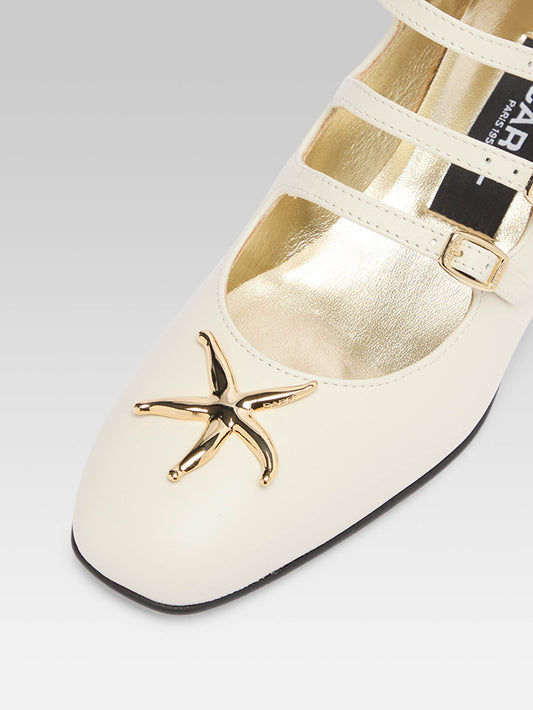 Kina Star - Ivory upcycled leather pumps Mary Jane with shell jewel - Image number 2