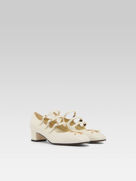 Kina Star - Ivory upcycled leather pumps Mary Jane with shell jewel - Image number 5