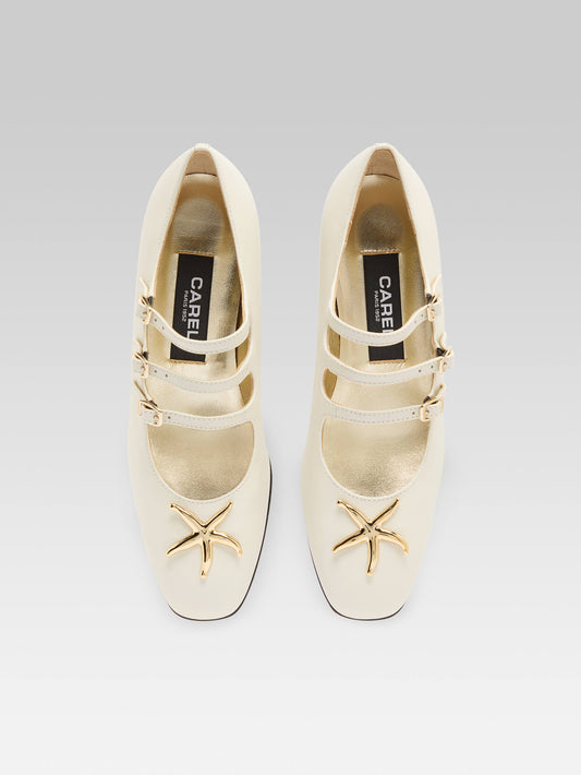 Kina Star - Ivory upcycled leather pumps Mary Jane with shell jewel - Image number 3