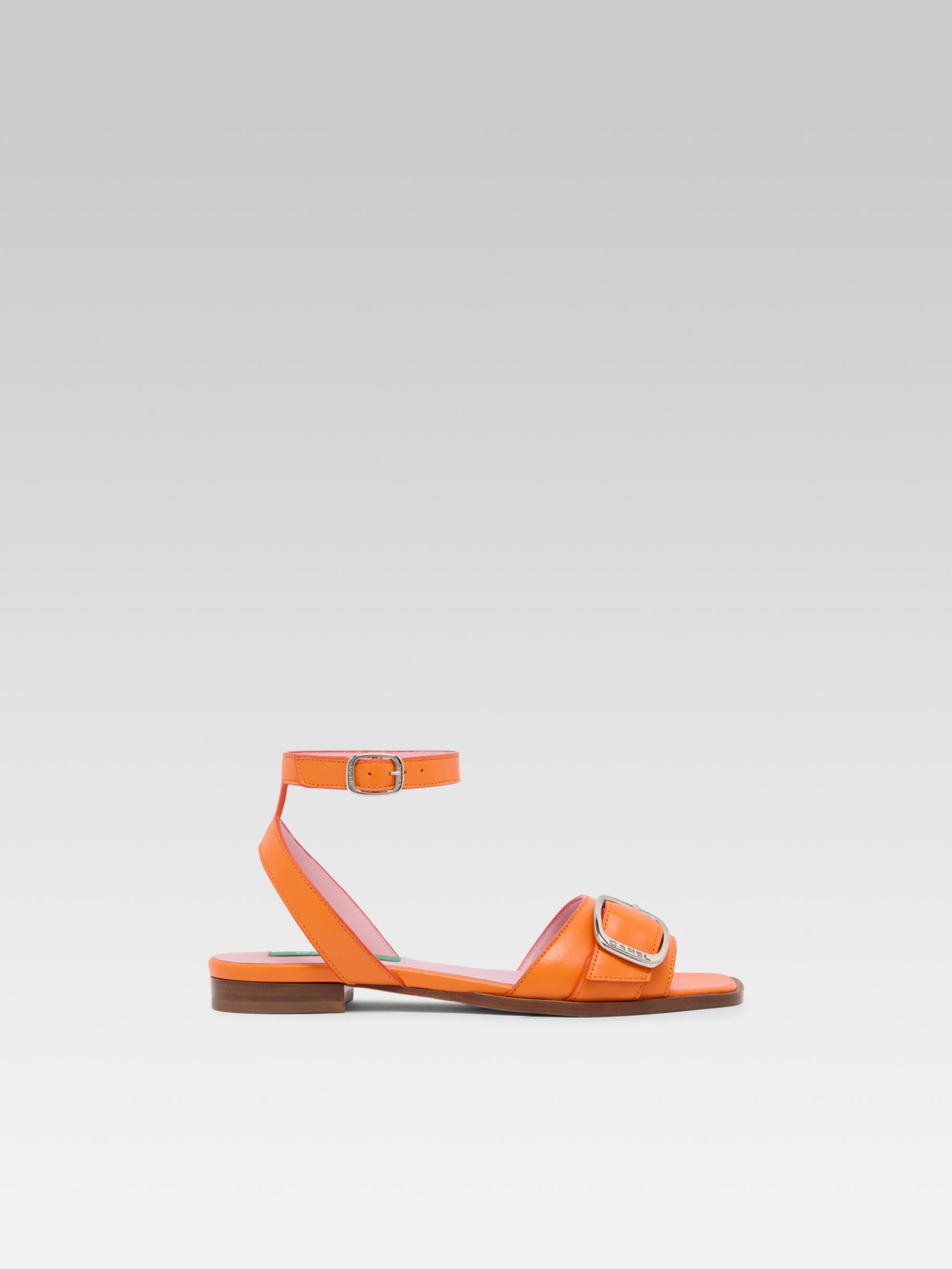 Francoise - Orange upcycled leather flat sandals