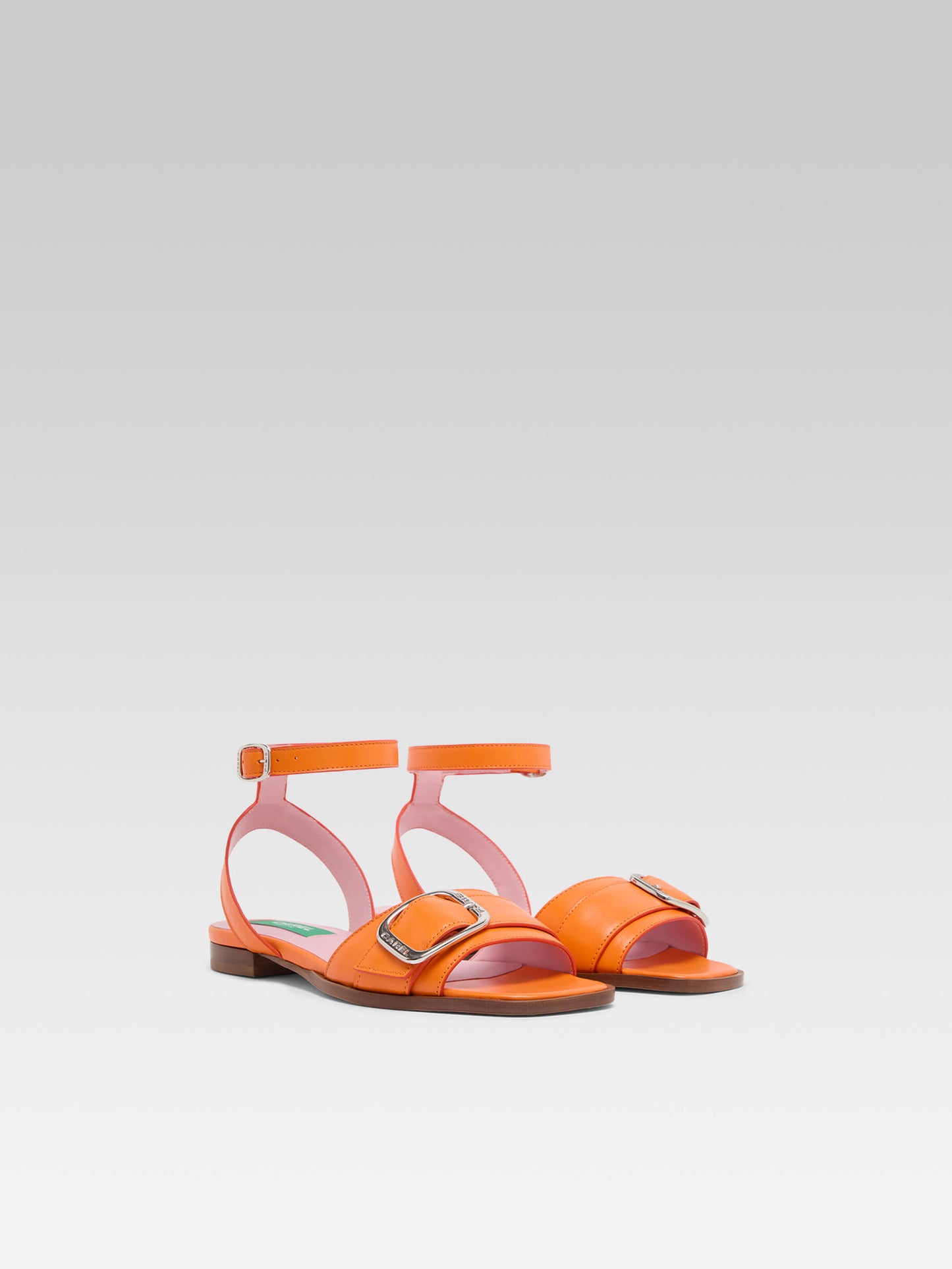Francoise - Sandales plates cuir upcyclé orange