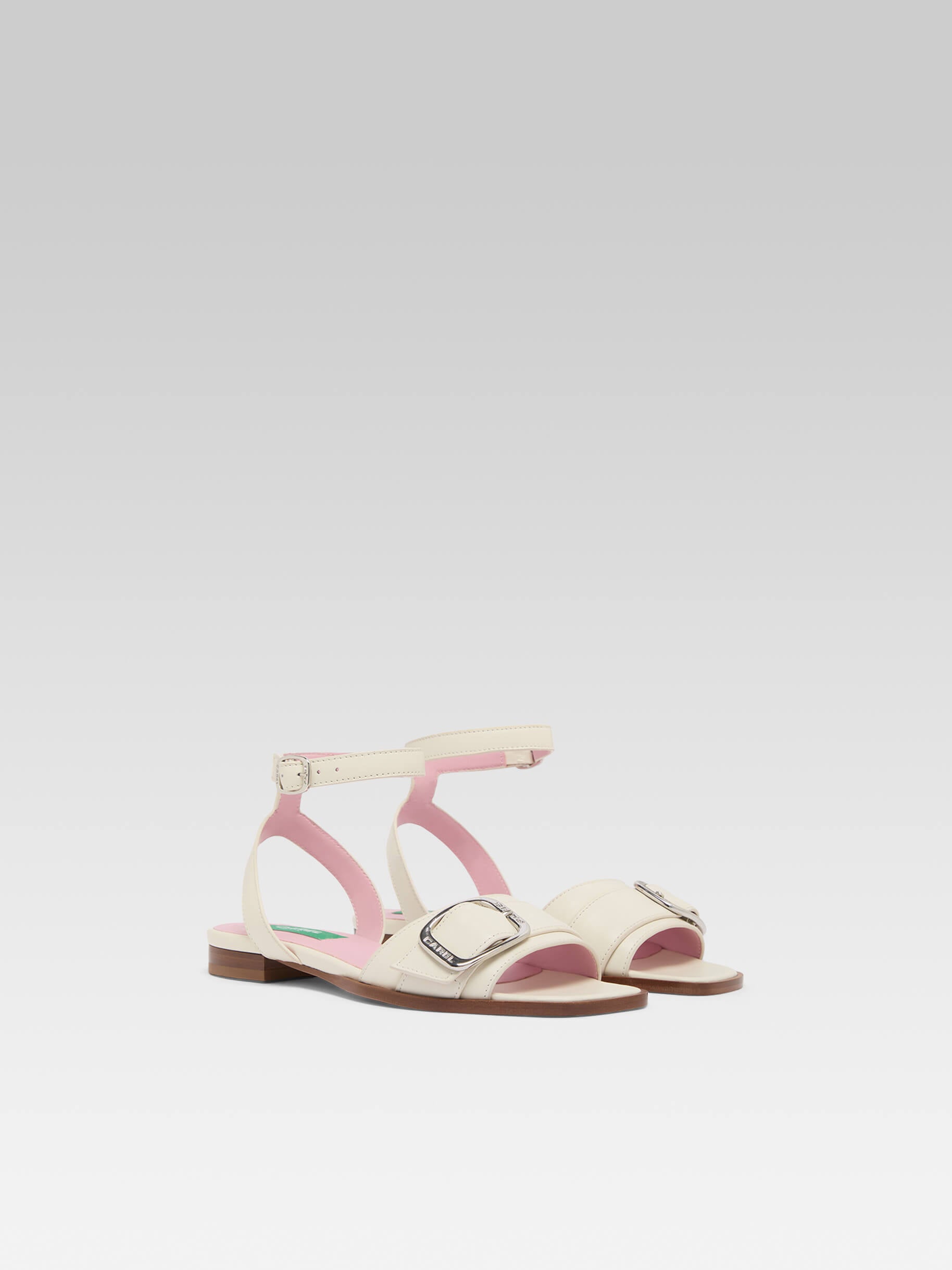 Francoise - Ivory upcycled leather flat sandals - Image number 4