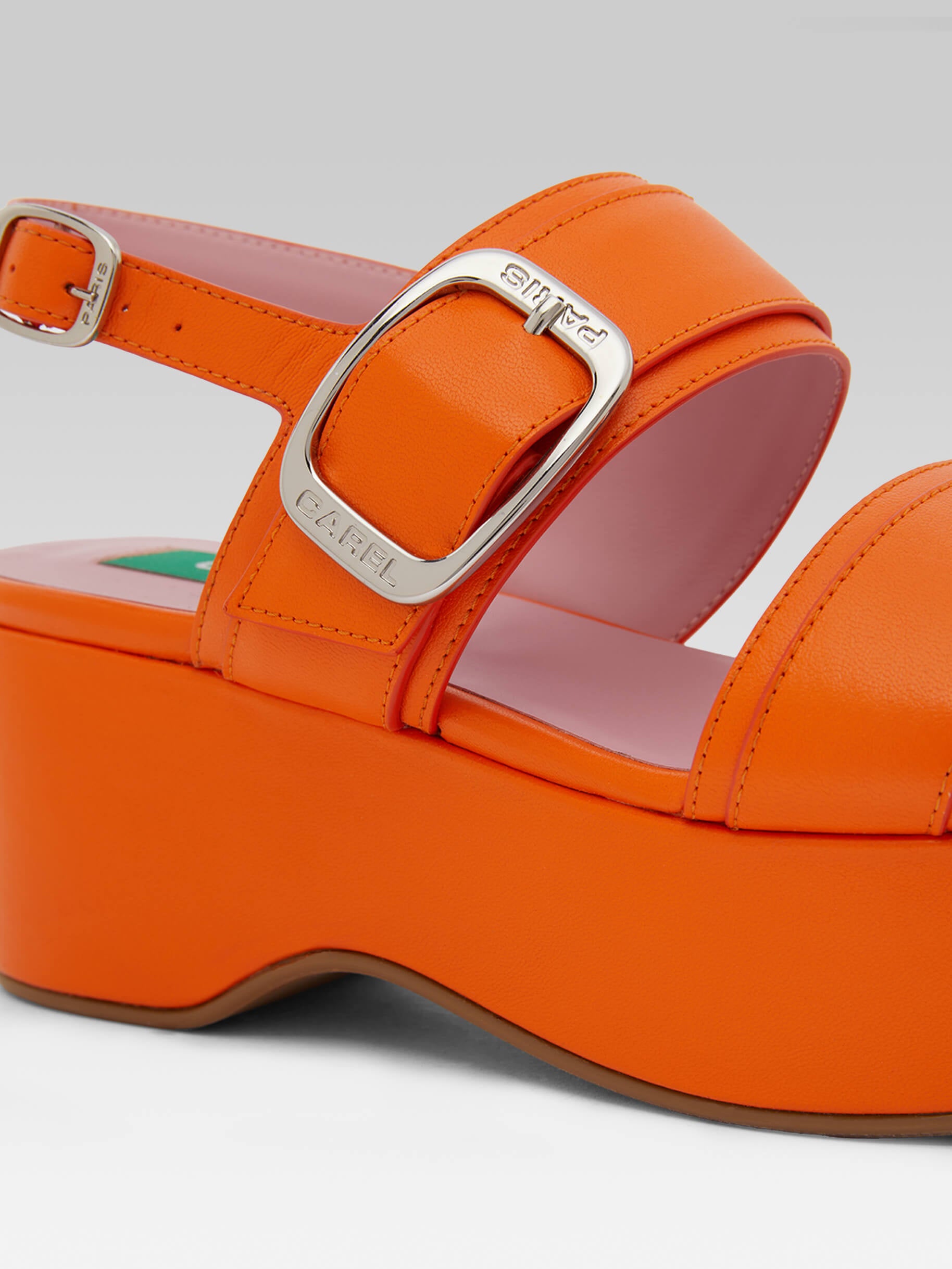 Francine - Sandales à plateforme cuir orange upcyclé | Carel