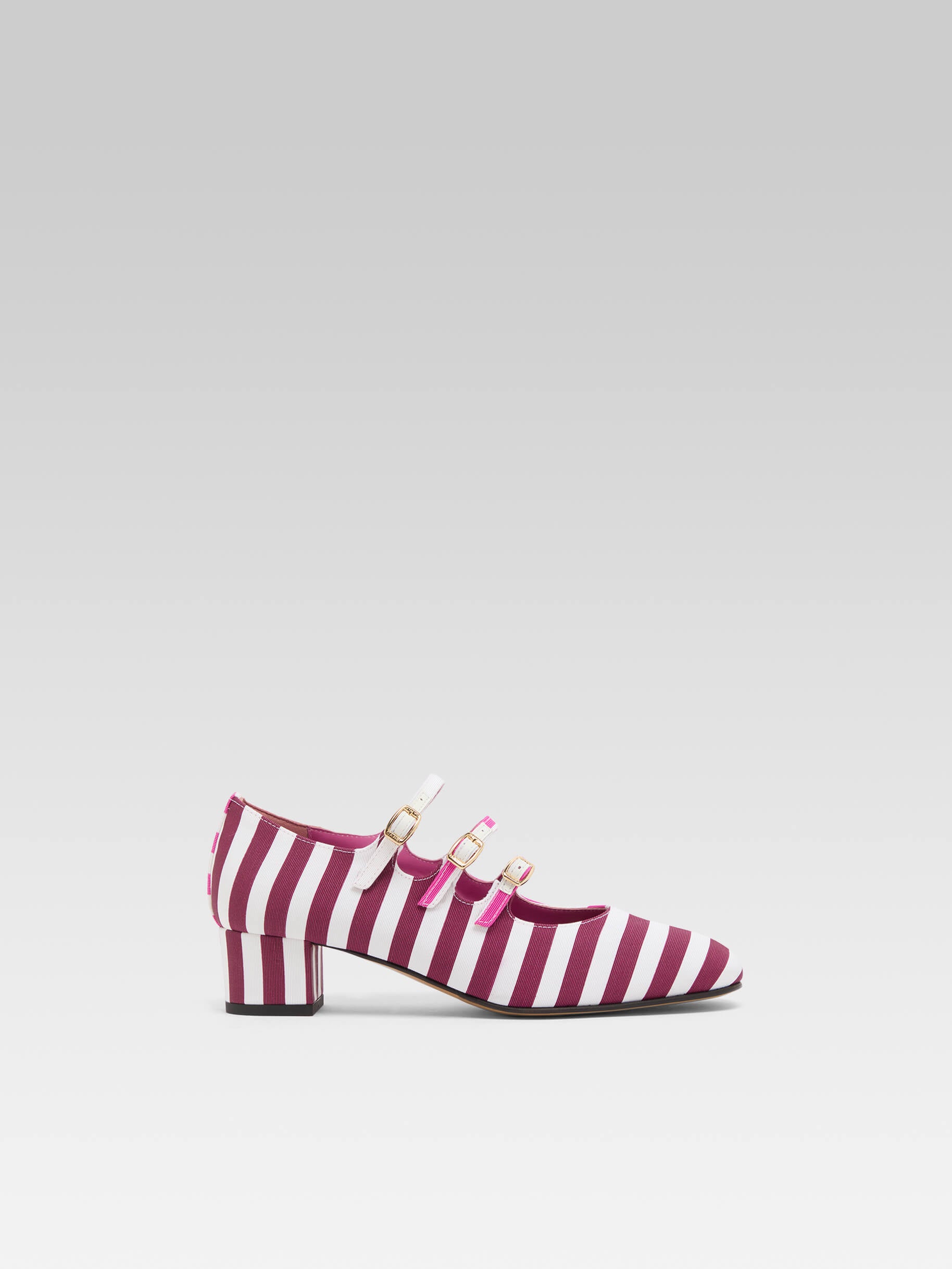 Kina Half - Escarpins babies bicolore tissu bayadère bordeaux rose et blanc - Image numéro 1