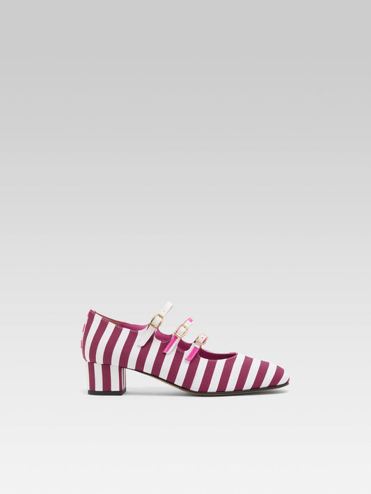 Kina Half - Burgundy, pink and white bayadere fabric Mary Janes 