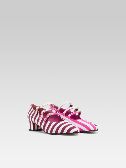 Kina Half - Burgundy, pink and white bayadere fabric Mary Janes  - Image number 3