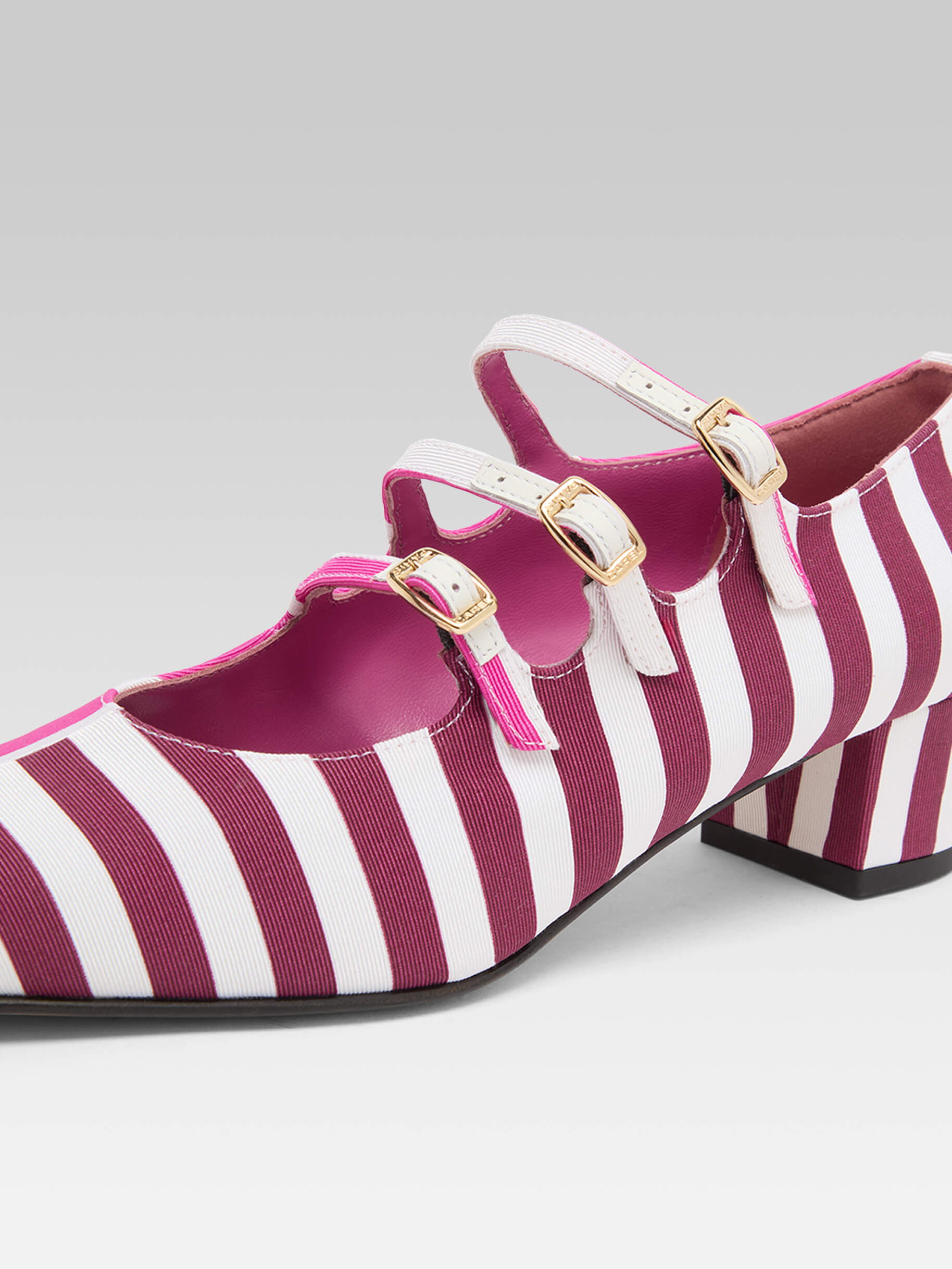 Kina Half - Escarpins babies bicolore tissu bayadère bordeaux rose et blanc - Image numéro 4